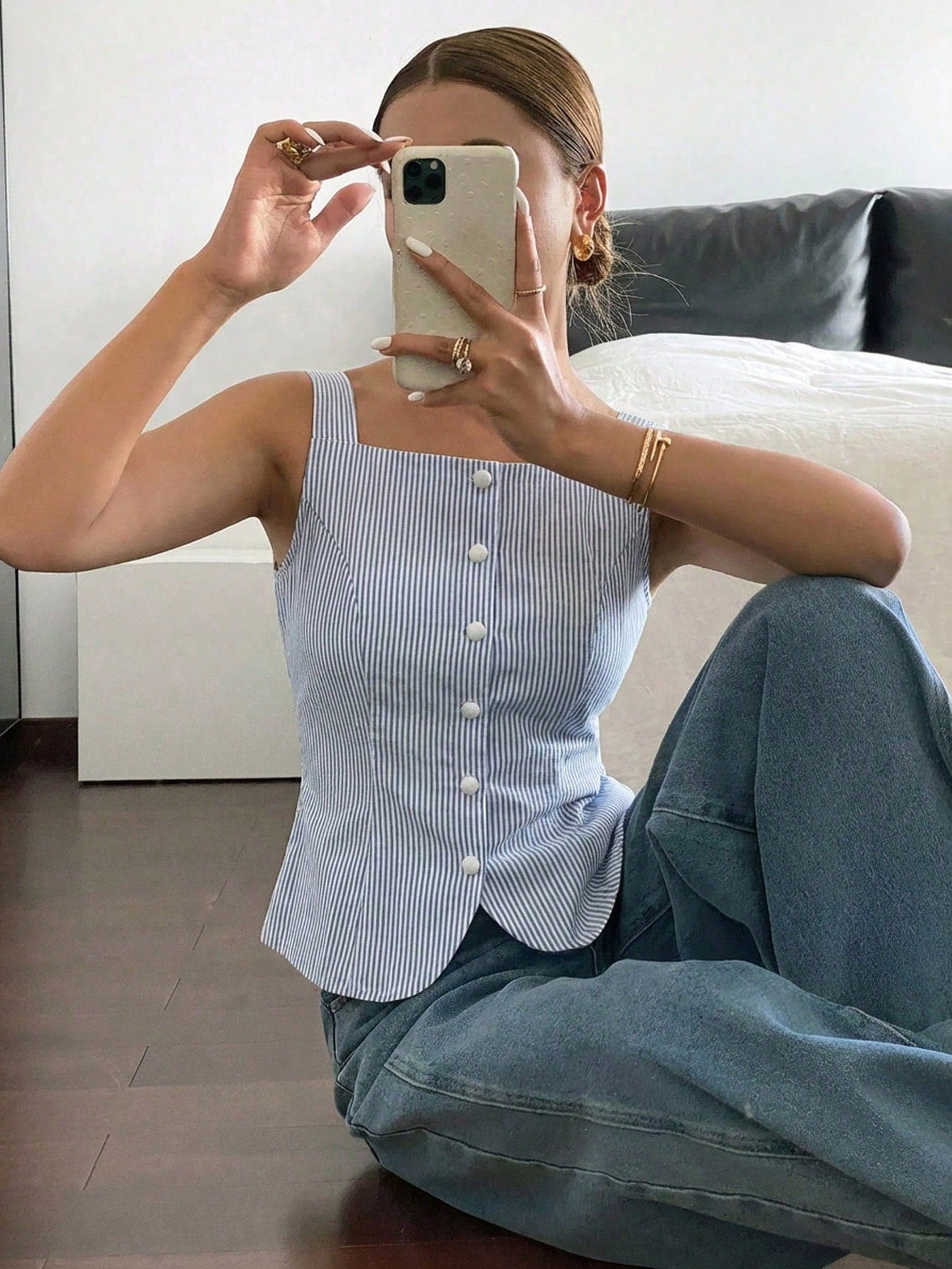 Siren Gaze Women's Casual Elegant Striped Print Tank Top, 51% Cotton, Summer For Ladies, Summer Top