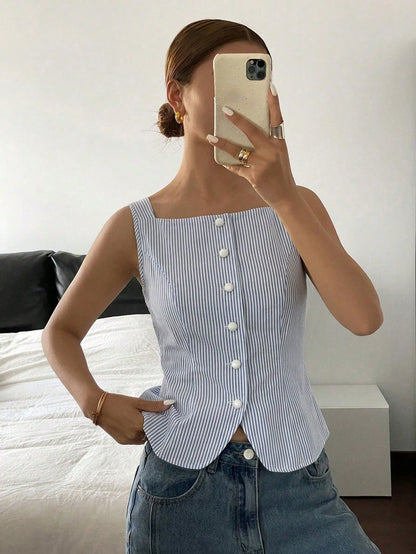Siren Gaze Women's Casual Elegant Striped Print Tank Top, 51% Cotton, Summer For Ladies, Summer Top