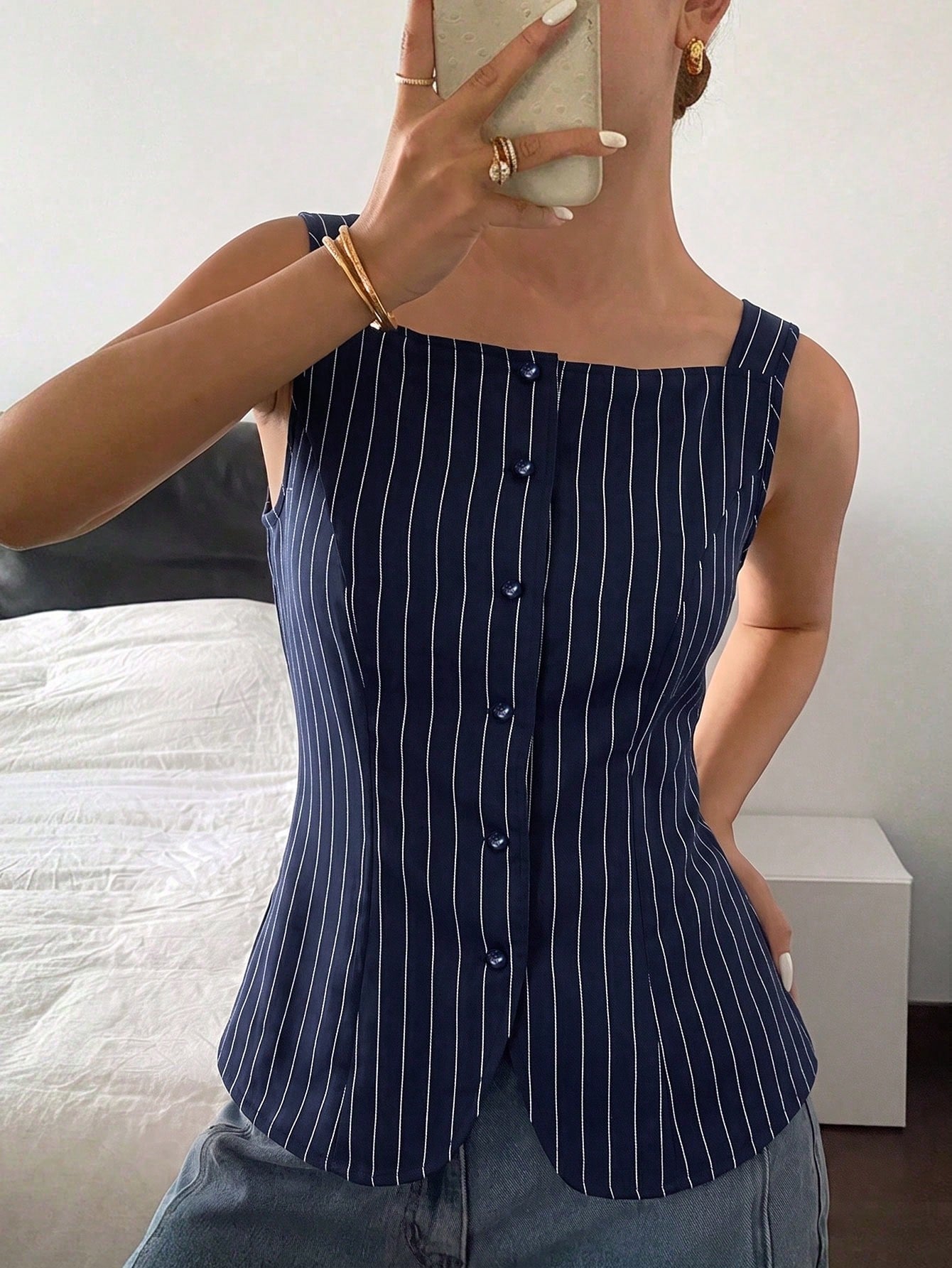Siren Gaze Women's Casual Elegant Striped Print Tank Top, 51% Cotton, Summer For Ladies, Summer Top