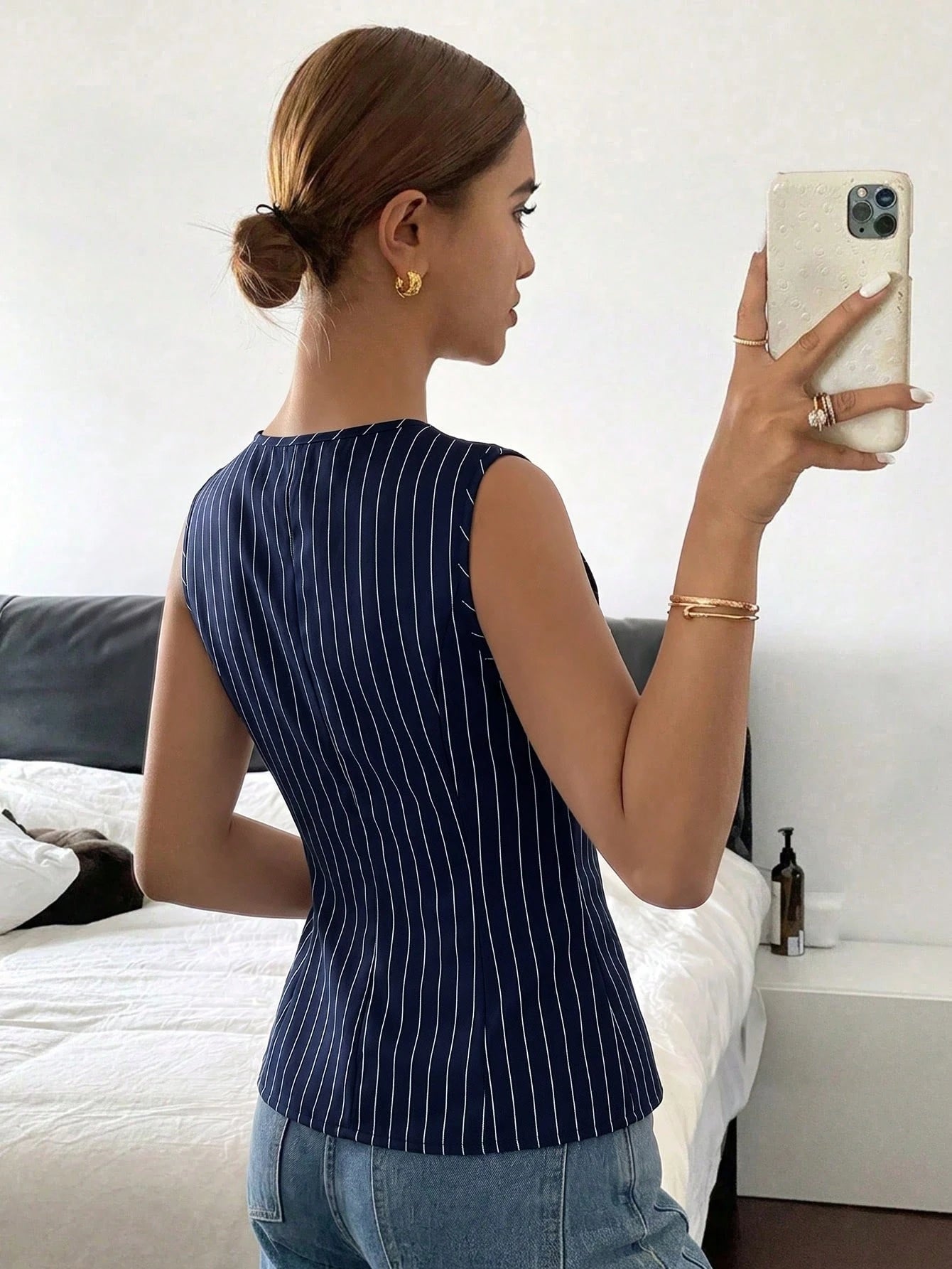 Siren Gaze Women's Casual Elegant Striped Print Tank Top, 51% Cotton, Summer For Ladies, Summer Top