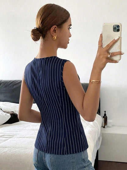 Siren Gaze Women's Casual Elegant Striped Print Tank Top, 51% Cotton, Summer For Ladies, Summer Top