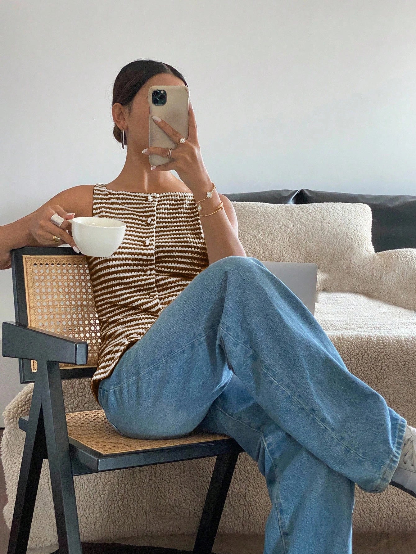 Siren Gaze Women's Front Button Sleeveless Striped Simple Casual Shirt, Daily Wear Brown Summer Elegant