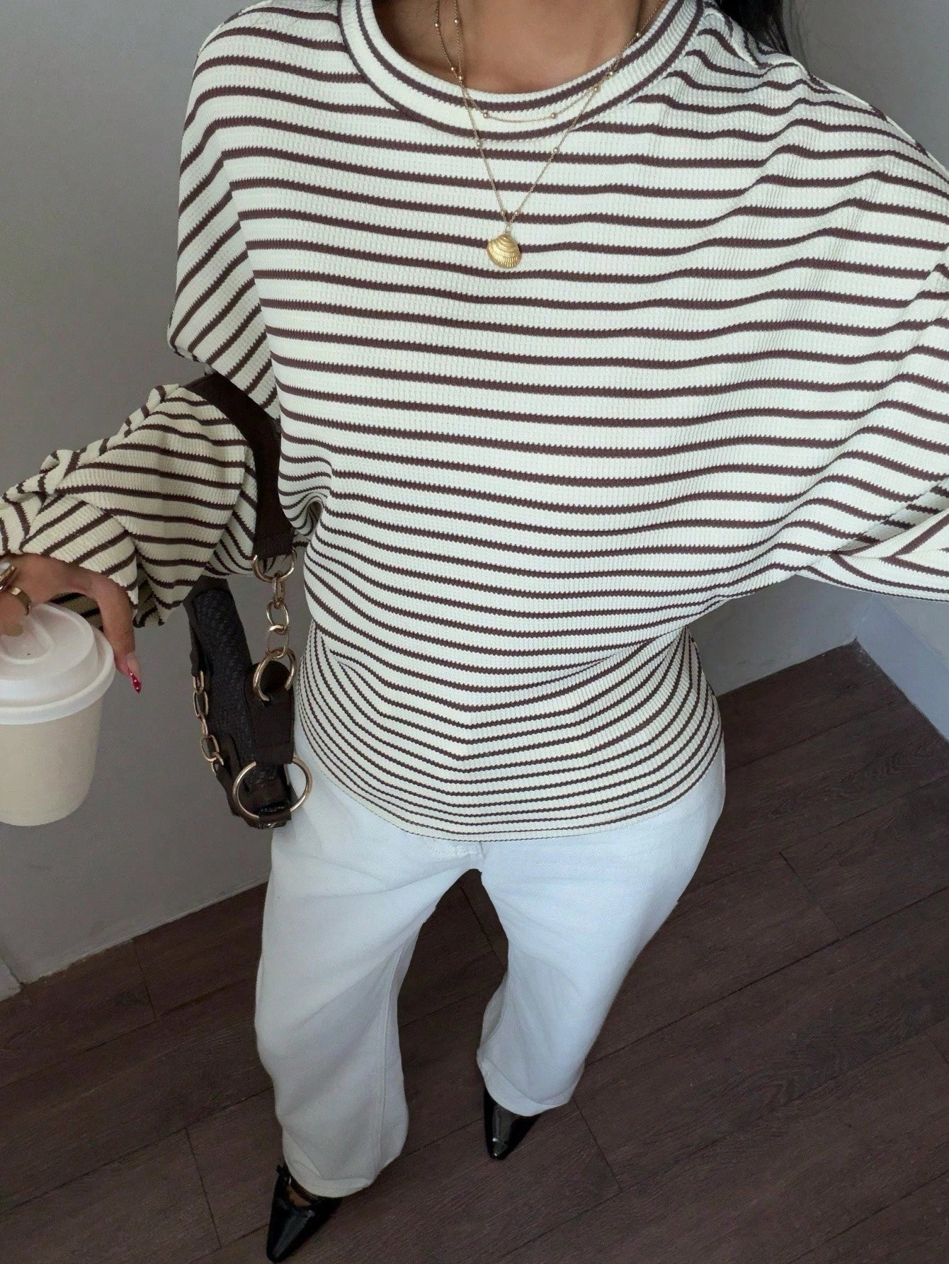 Siren Gaze Women's Long-Sleeved T-Shirt, Black And White Striped Striped Striped, Autumn, Holiday, Knit Topworld Cup Casual Brunch Office Everyday