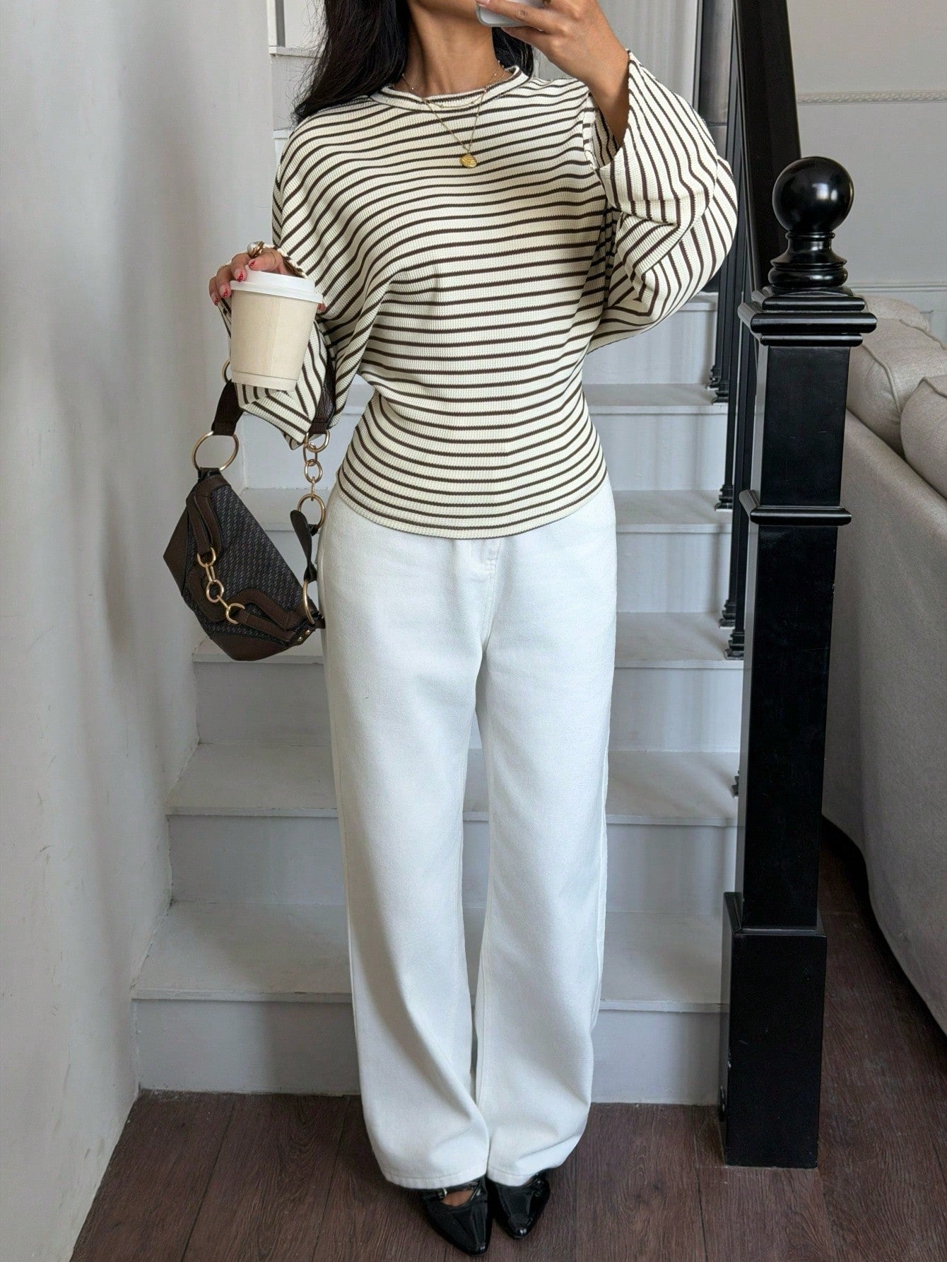 Siren Gaze Women's Long-Sleeved T-Shirt, Black And White Striped Striped Striped, Autumn, Holiday, Knit Topworld Cup Casual Brunch Office Everyday