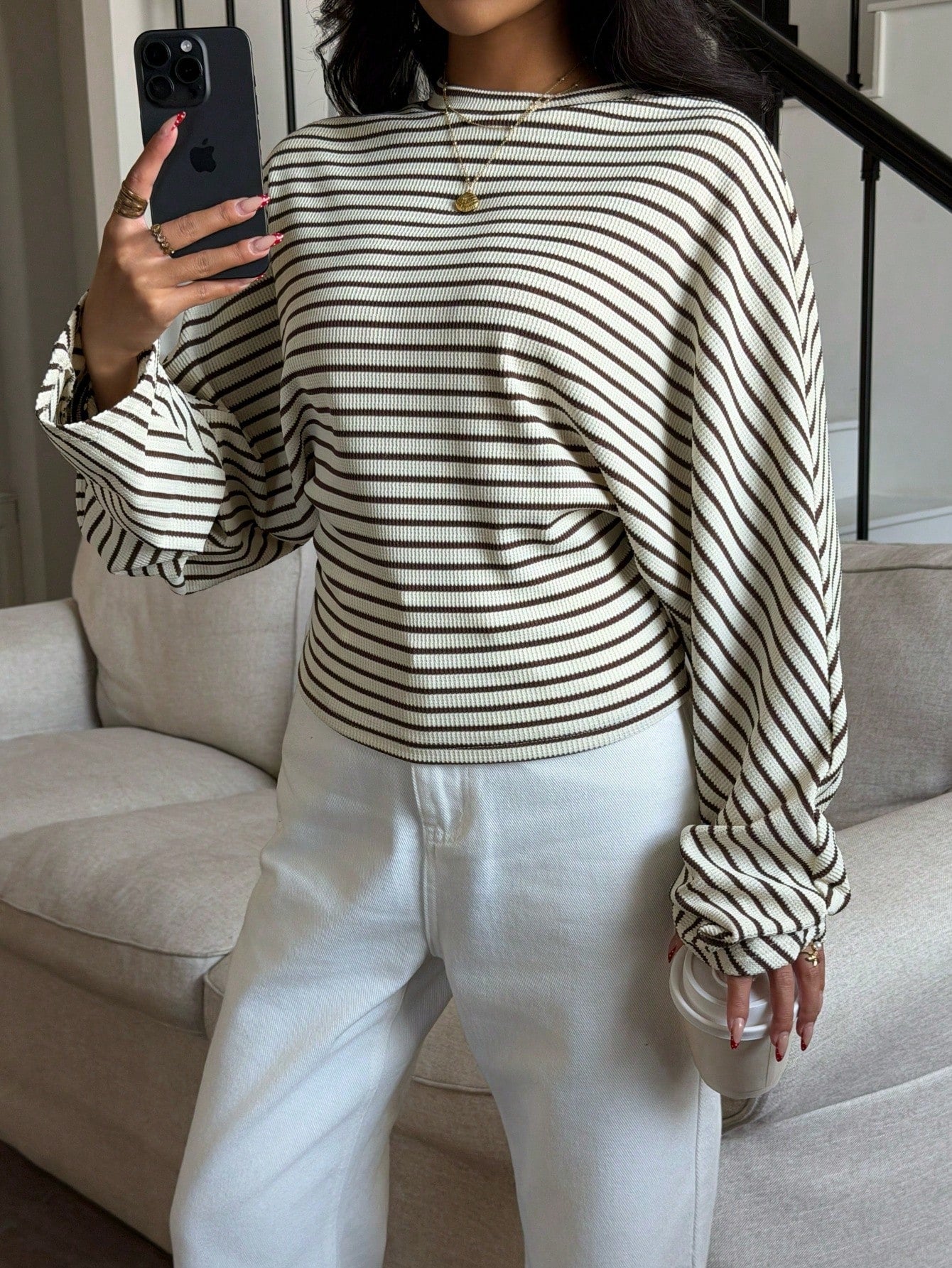 Siren Gaze Women's Long-Sleeved T-Shirt, Black And White Striped Striped Striped, Autumn, Holiday, Knit Topworld Cup Casual Brunch Office Everyday