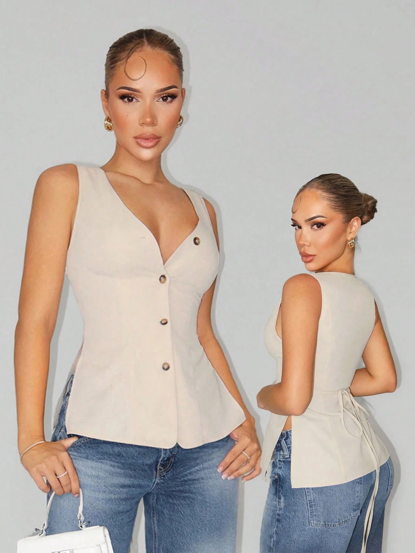 Sirith Ladies Sexy Elegant Casual Deep V-Neck Tie Waist Tie Sleeve Blouse, Suitable For Daily Travel Commuting