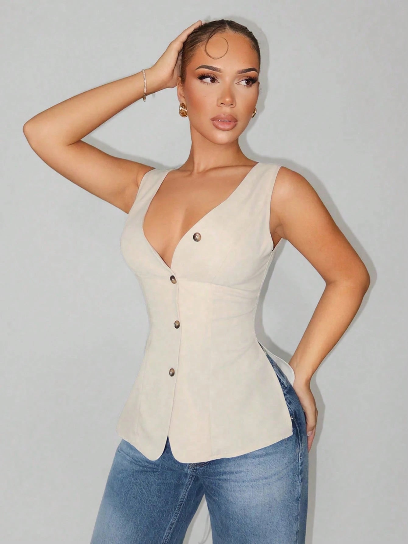 Sirith Ladies Sexy Elegant Casual Deep V-Neck Tie Waist Tie Sleeve Blouse, Suitable For Daily Travel Commuting