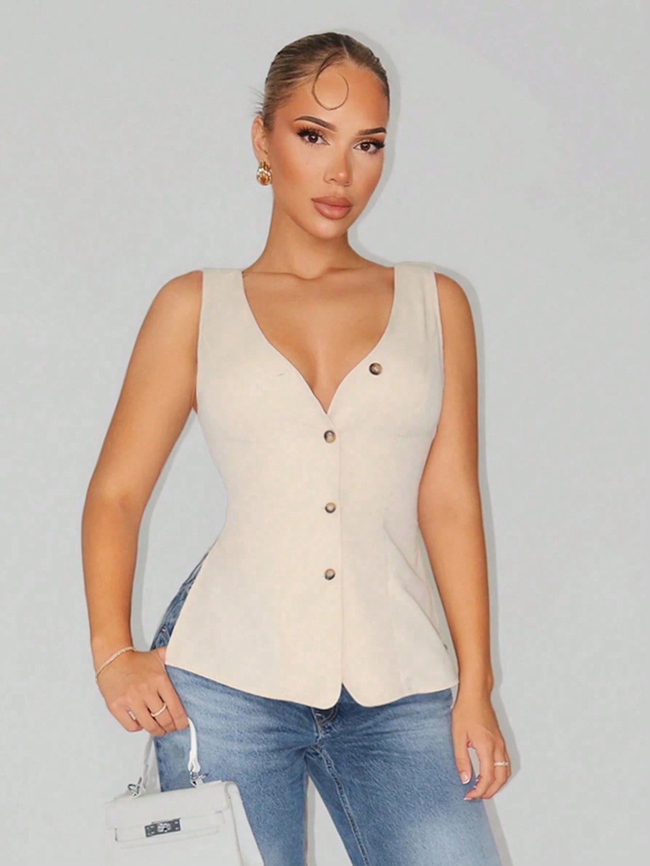 Sirith Ladies Sexy Elegant Casual Deep V-Neck Tie Waist Tie Sleeve Blouse, Suitable For Daily Travel Commuting
