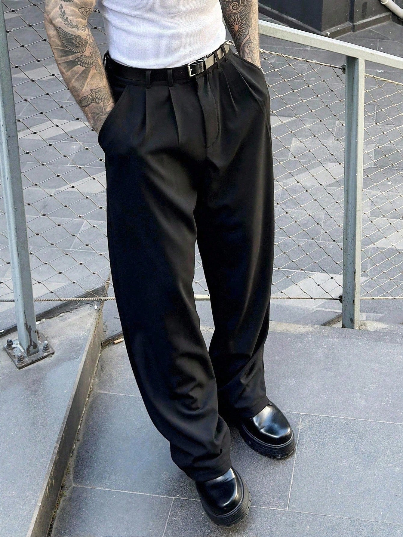 SLATEMANN Men's Designer Dress Pants, Fashion Casual Formal Black Suit Pants, Elegant Draping Effect, Ceremony