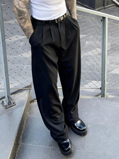 SLATEMANN Men's Designer Dress Pants, Fashion Casual Formal Black Suit Pants, Elegant Draping Effect, Ceremony