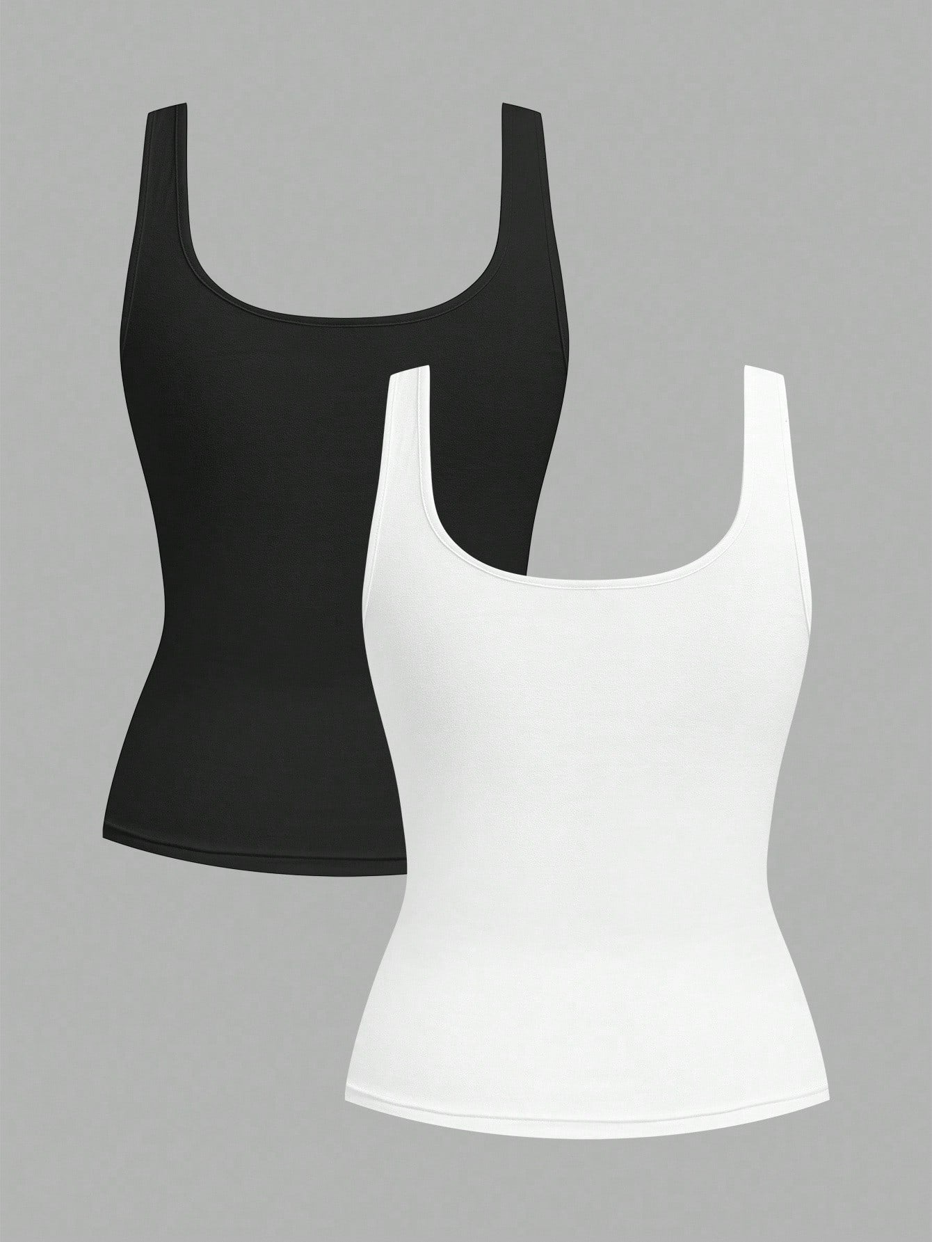 Slaydiva 2pcs Women Casual Scoop Neck Ruched Waist Fitted Tank Top Set, Versatile For Daily Wear