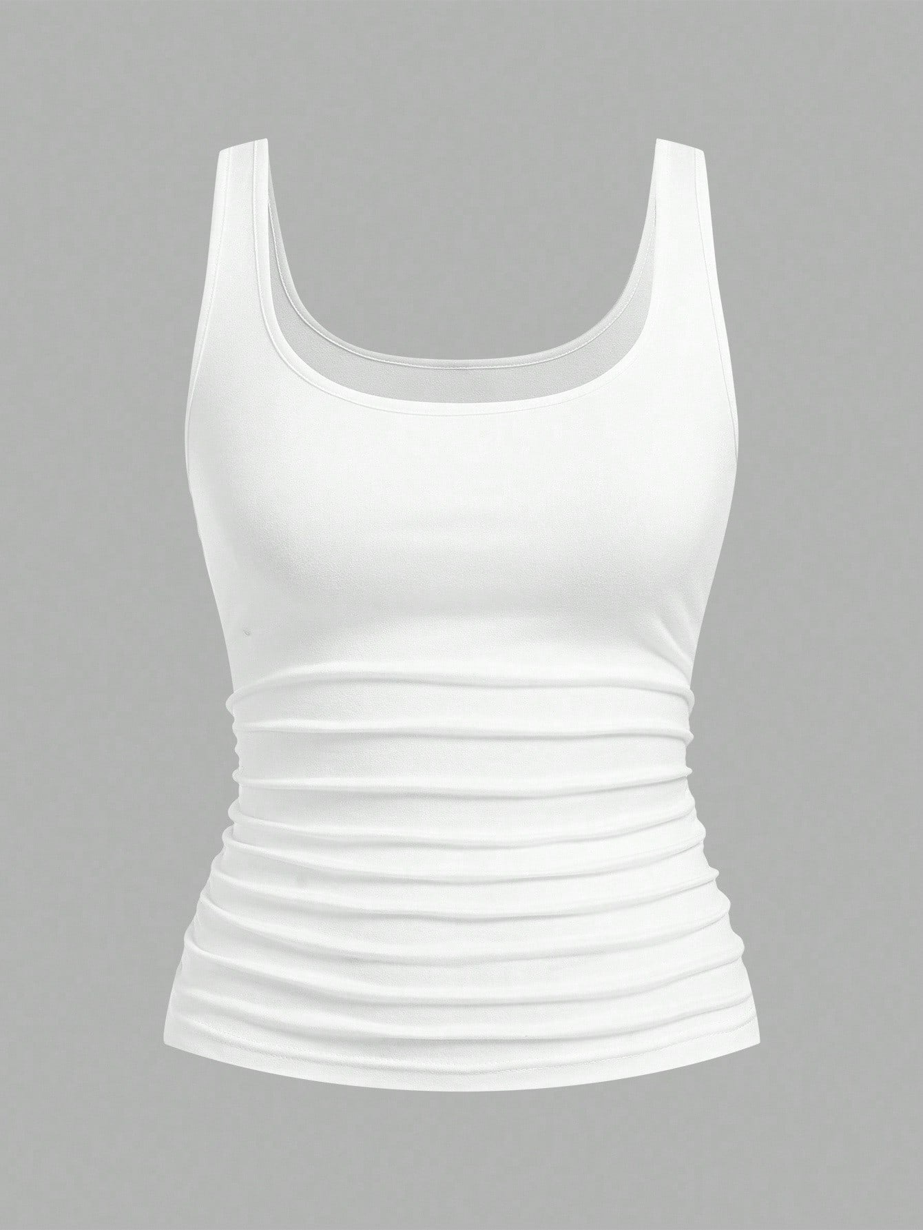 Slaydiva 2pcs Women Casual Scoop Neck Ruched Waist Fitted Tank Top Set, Versatile For Daily Wear