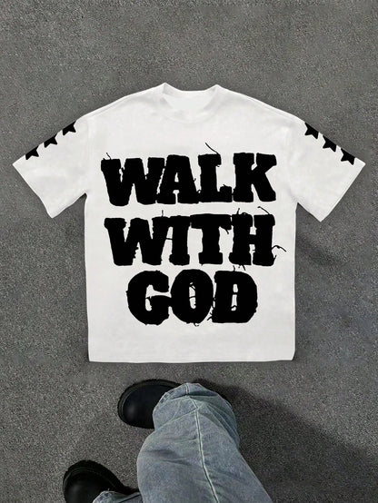 Slaydiva Casual GOD Graphic Round Neck Short Sleeve Loose T-Shirt For Women, Suitable For Summer