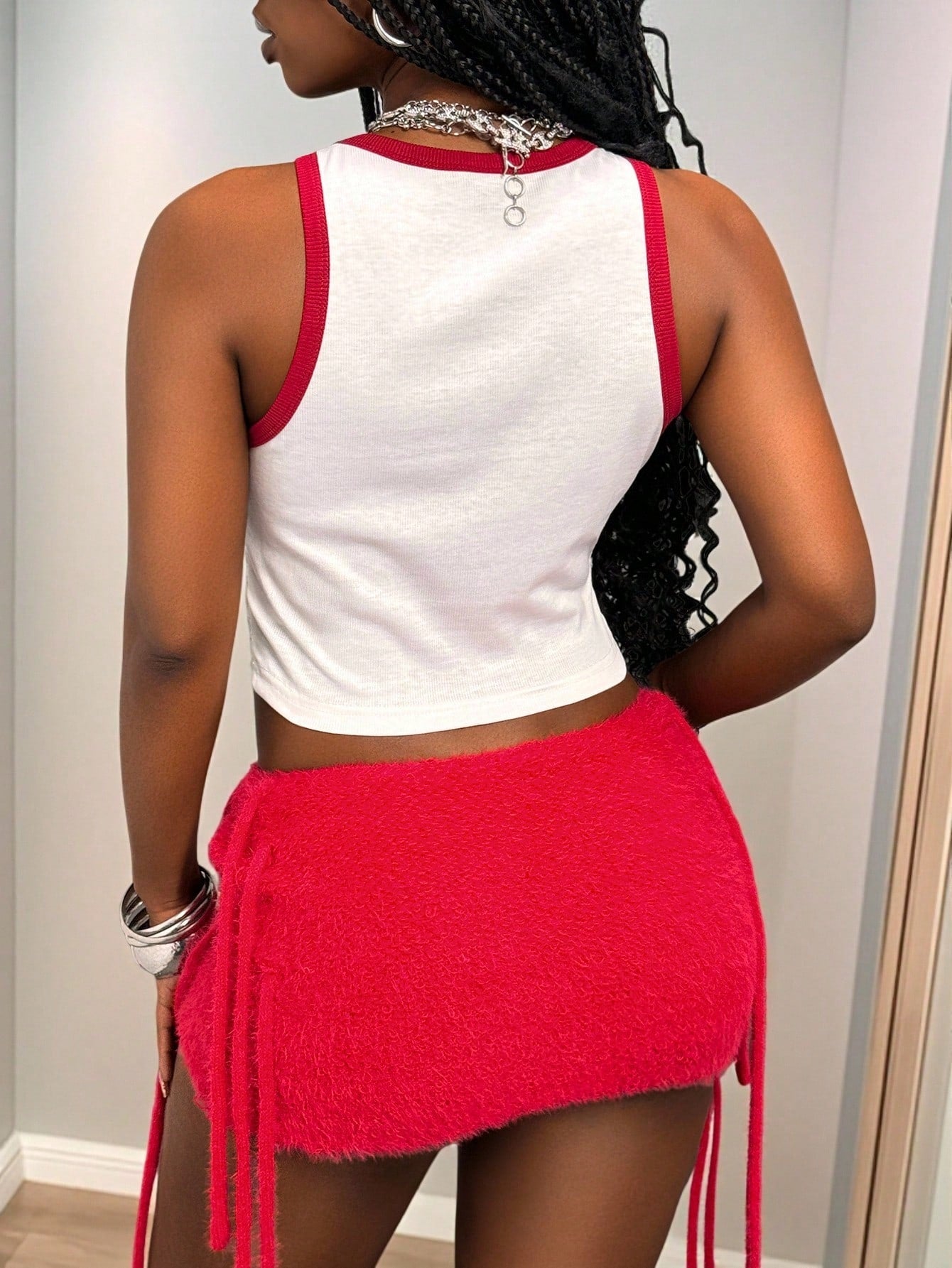 Slaydiva Women's White Summer Chic Club Red Crochet Fringed Mini Skirt,Boho Bohemian Ibiza Music Festival Party Pool Resort Wear Beach Vacation Clothing