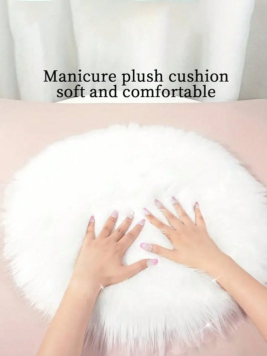 Soft Plush Nail Art Hand Cushion- Plush Manicure Pad For Nail Salon- Foldable Round Nail Care Mat, Round Shape Instagrammable Nail Photo Prop, Nail Salon Long Pad, Fluffy Live Streaming Display Clot