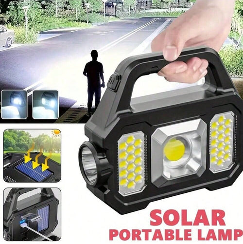 Solar Handheld Flashlight With USB Cable, 6 Modes Rechargeable Multifunction Lights Super Bright LED Searchlight, Lightweight Waterproof Portable Spotlight For Fishing Outdoor Camping Emergencies