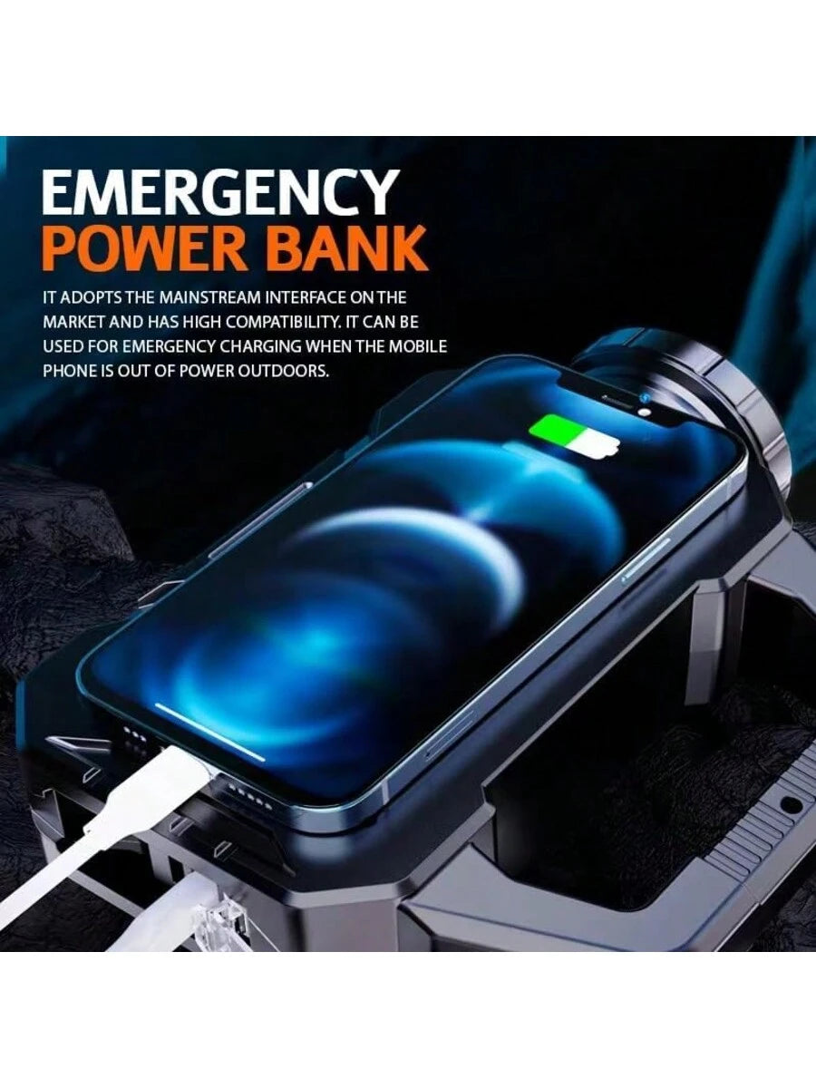 Solar Handheld Flashlight With USB Cable, 6 Modes Rechargeable Multifunction Lights Super Bright LED Searchlight, Lightweight Waterproof Portable Spotlight For Fishing Outdoor Camping Emergencies