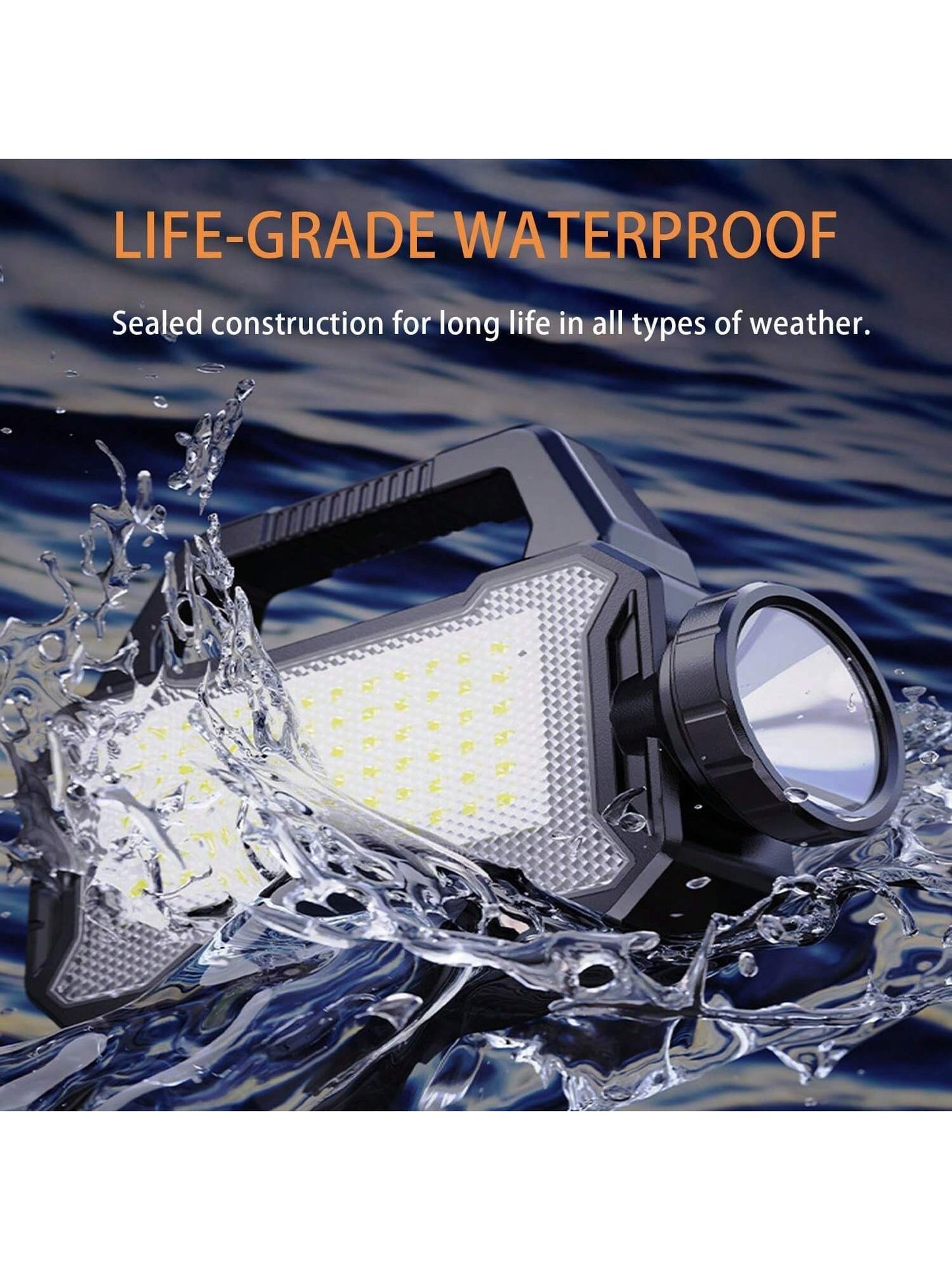 Solar Handheld Flashlight With USB Cable, 6 Modes Rechargeable Multifunction Lights Super Bright LED Searchlight, Lightweight Waterproof Portable Spotlight For Fishing Outdoor Camping Emergencies