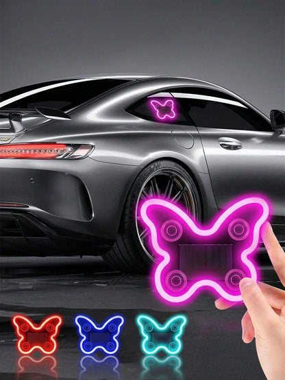 Solar Powered Butterfly LED Neon Car Light, Automatic Sensing Rear Window Ambient Light, No Wiring Car Interior Decoration, Romantic Heart Shaped Glowing Light, Cute Women Girls Car Accessories, Aesth
