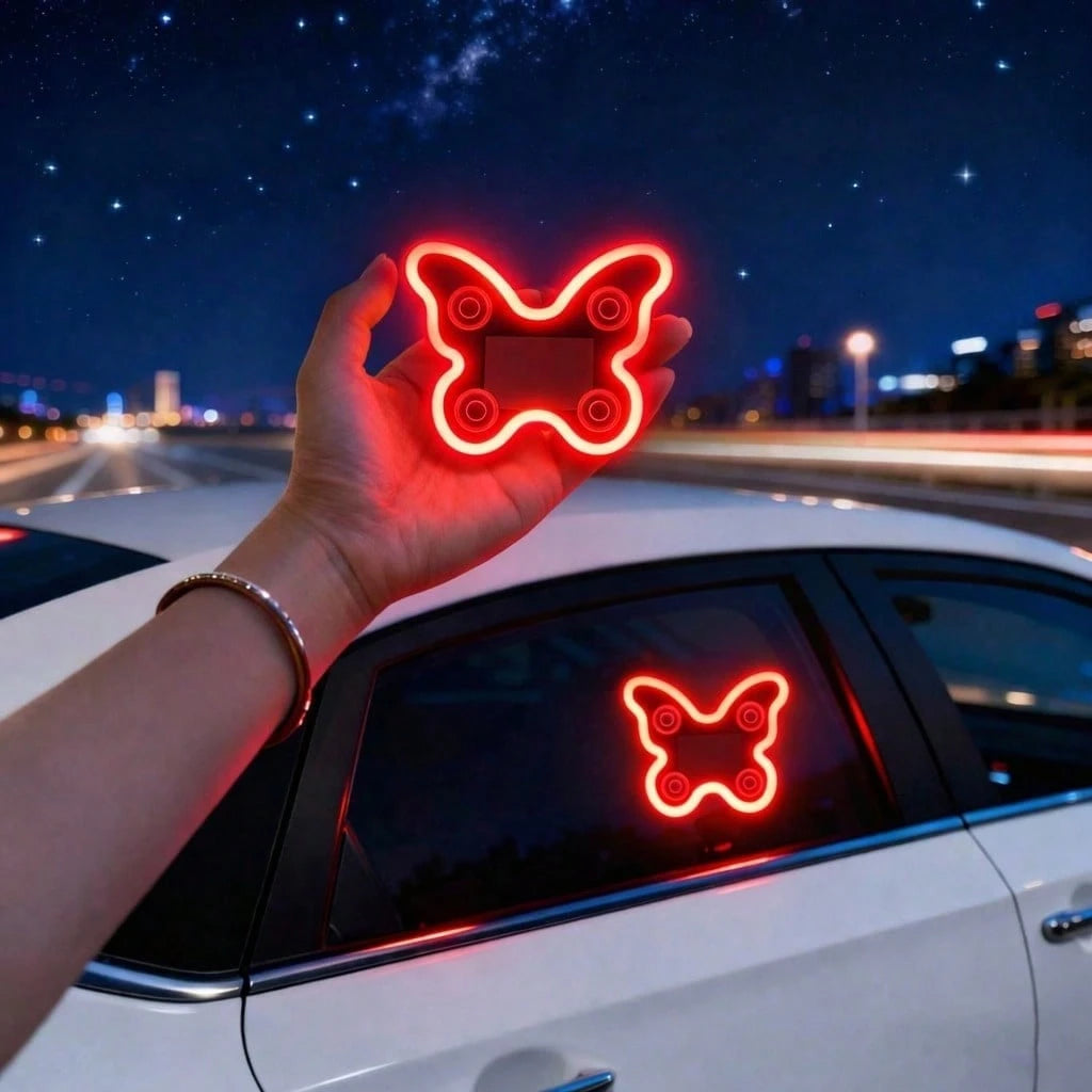 Solar Powered Butterfly LED Neon Car Light, Automatic Sensing Rear Window Ambient Light, No Wiring Car Interior Decoration, Romantic Heart Shaped Glowing Light, Cute Women Girls Car Accessories, Aesth