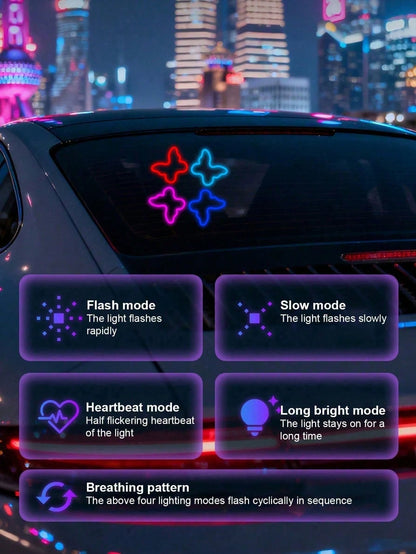 Solar Powered Butterfly LED Neon Car Light, Automatic Sensing Rear Window Ambient Light, No Wiring Car Interior Decoration, Romantic Heart Shaped Glowing Light, Cute Women Girls Car Accessories, Aesth