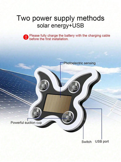 Solar Powered Butterfly LED Neon Car Light, Automatic Sensing Rear Window Ambient Light, No Wiring Car Interior Decoration, Romantic Heart Shaped Glowing Light, Cute Women Girls Car Accessories, Aesth