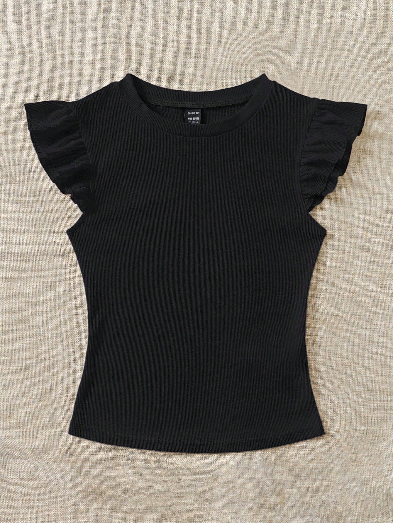 Soleia 2pcs/Set Black & Red Rib Knit Boat Neck Tight Fitted T-Shirts For Summer Suitable For Going Out