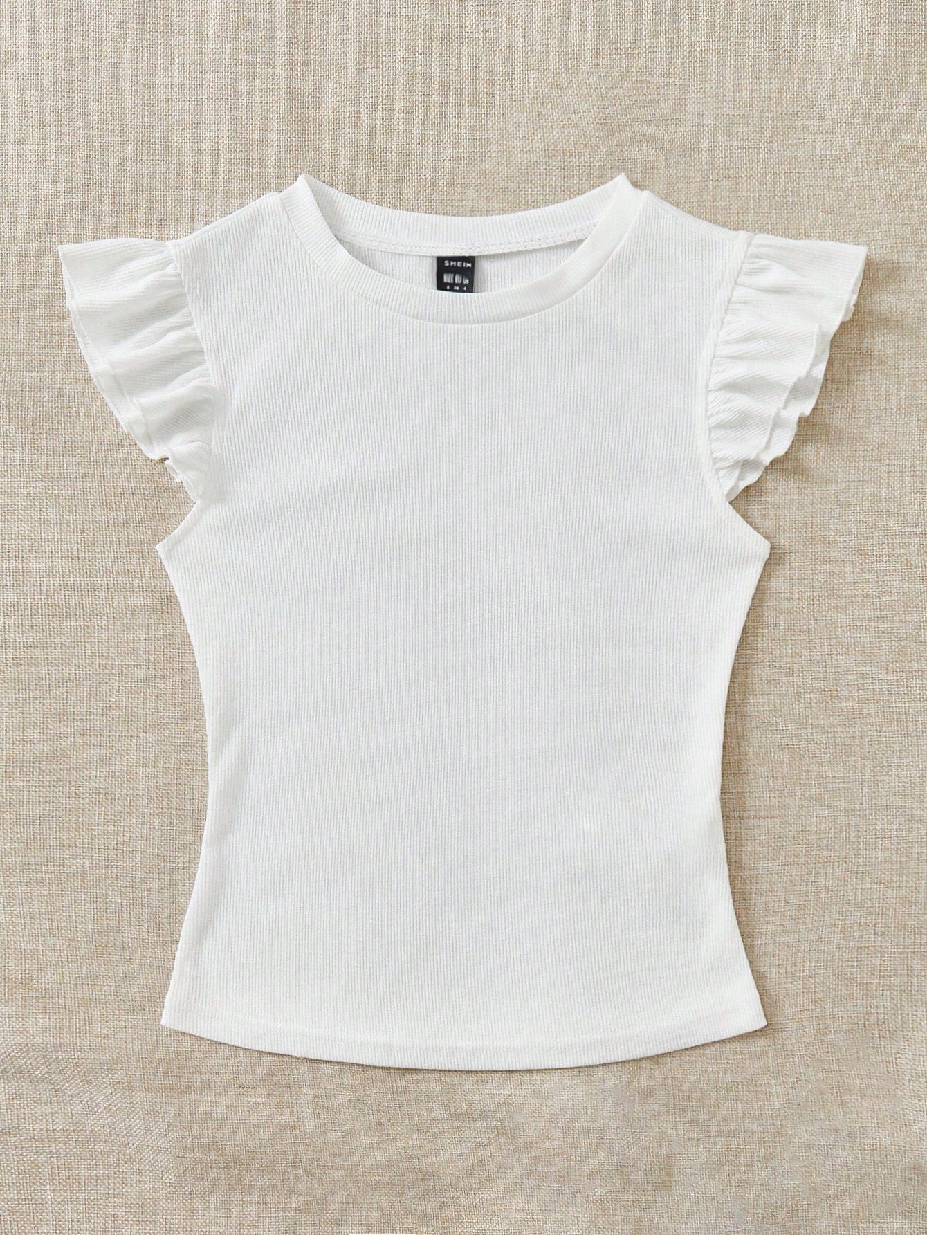 Soleia 2pcs/Set Rib Knit Crew Neck Short Cap Sleeve Form-Fitting T-Shirt Set, Cute Summer Suitable For Going Out School Black White Cute