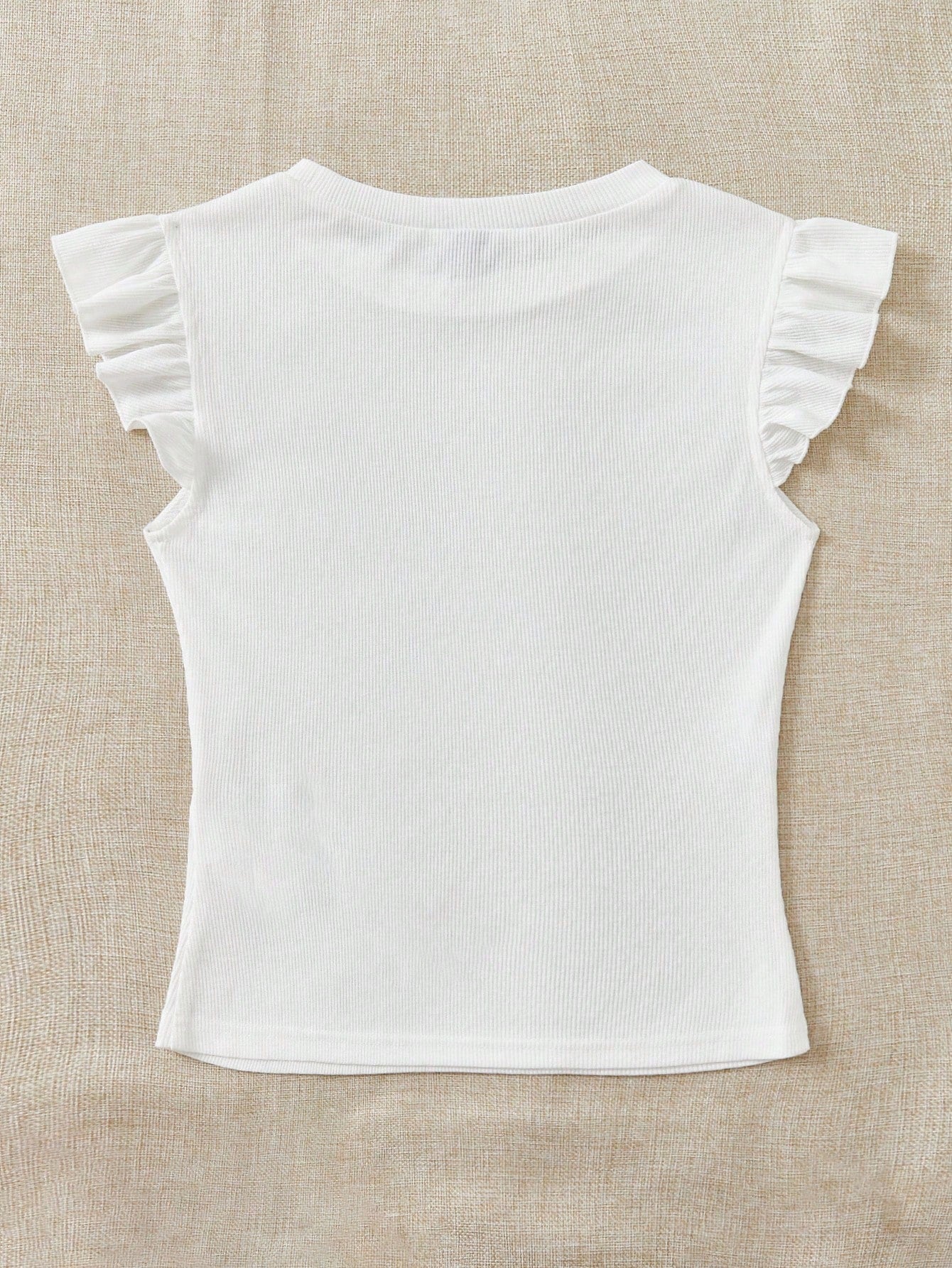 Soleia 2pcs/Set Rib Knit Crew Neck Short Cap Sleeve Form-Fitting T-Shirt Set, Cute Summer Suitable For Going Out School Black White Cute