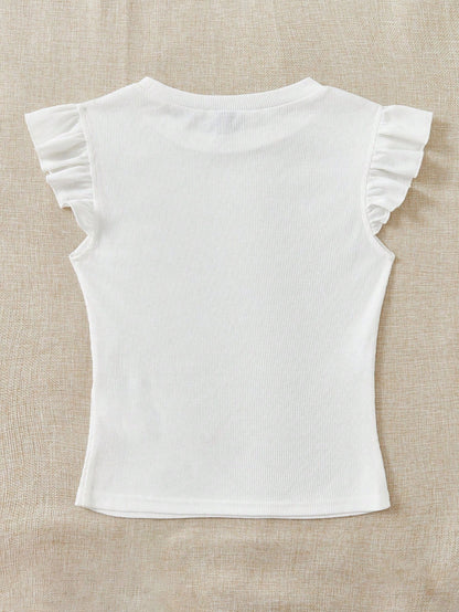 Soleia 2pcs/Set Rib Knit Crew Neck Short Cap Sleeve Form-Fitting T-Shirt Set, Cute Summer Suitable For Going Out School Black White Cute