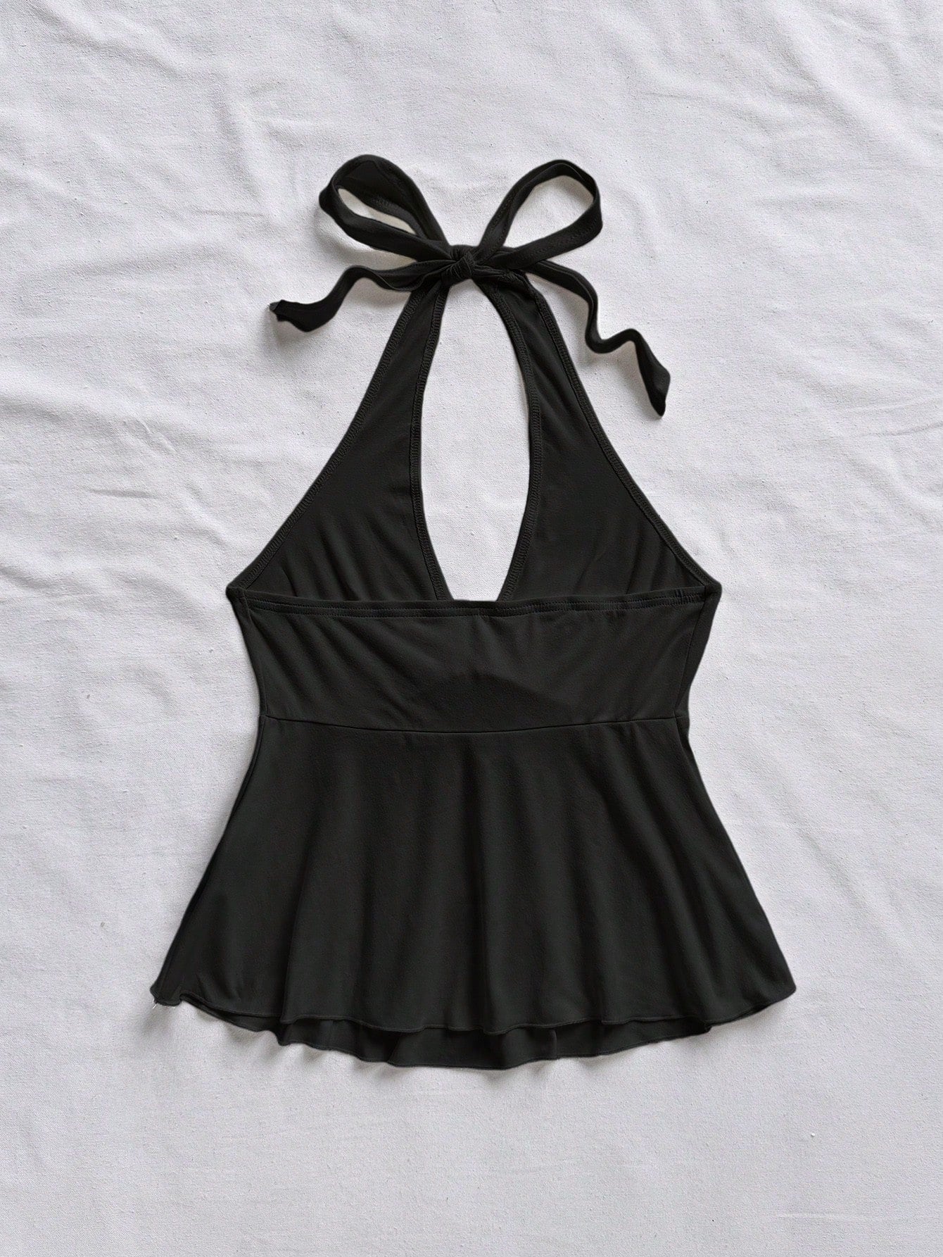 Soleia Black V-Neck Bowknot Backless Babydoll Top For Women, Casual Vacation Attire Suitable For Summer Suitable For Going Out