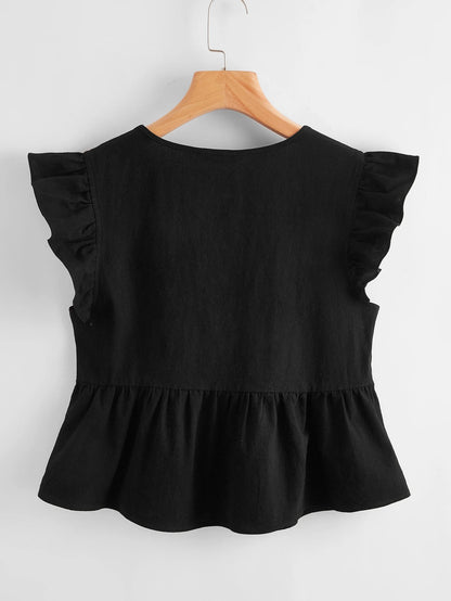 Soleia Butterfly Sleeve Ruffle Hem Top