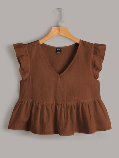 Soleia Butterfly Sleeve Ruffle Hem Top