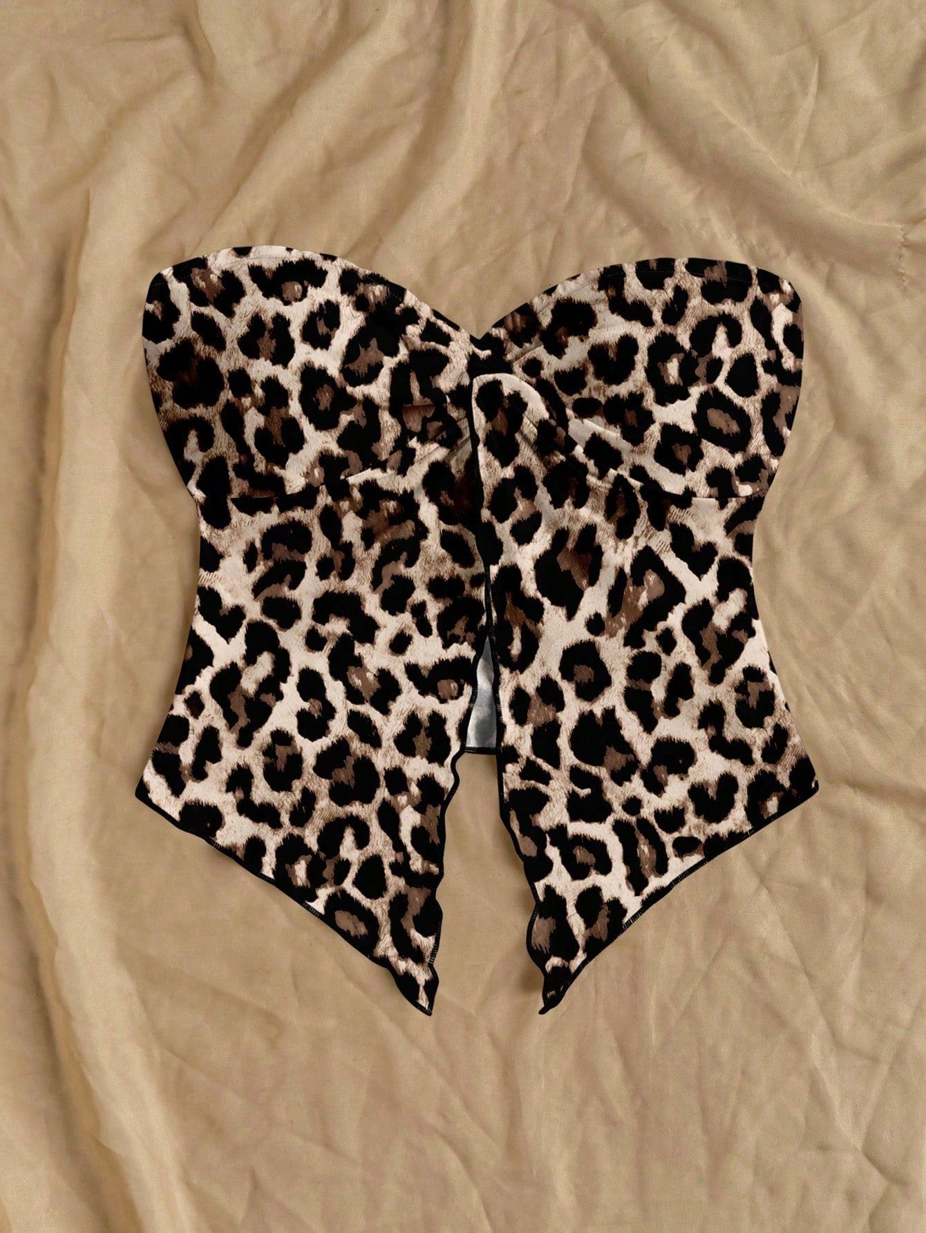 Soleia Casual Minimalist Sexy Brown Leopard Print Pattern Women Top, Suitable For Spring/Summer, Vacation, Beach