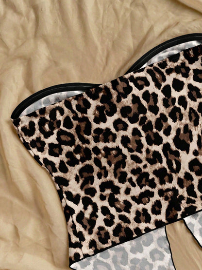 Soleia Casual Minimalist Sexy Brown Leopard Print Pattern Women Top, Suitable For Spring/Summer, Vacation, Beach