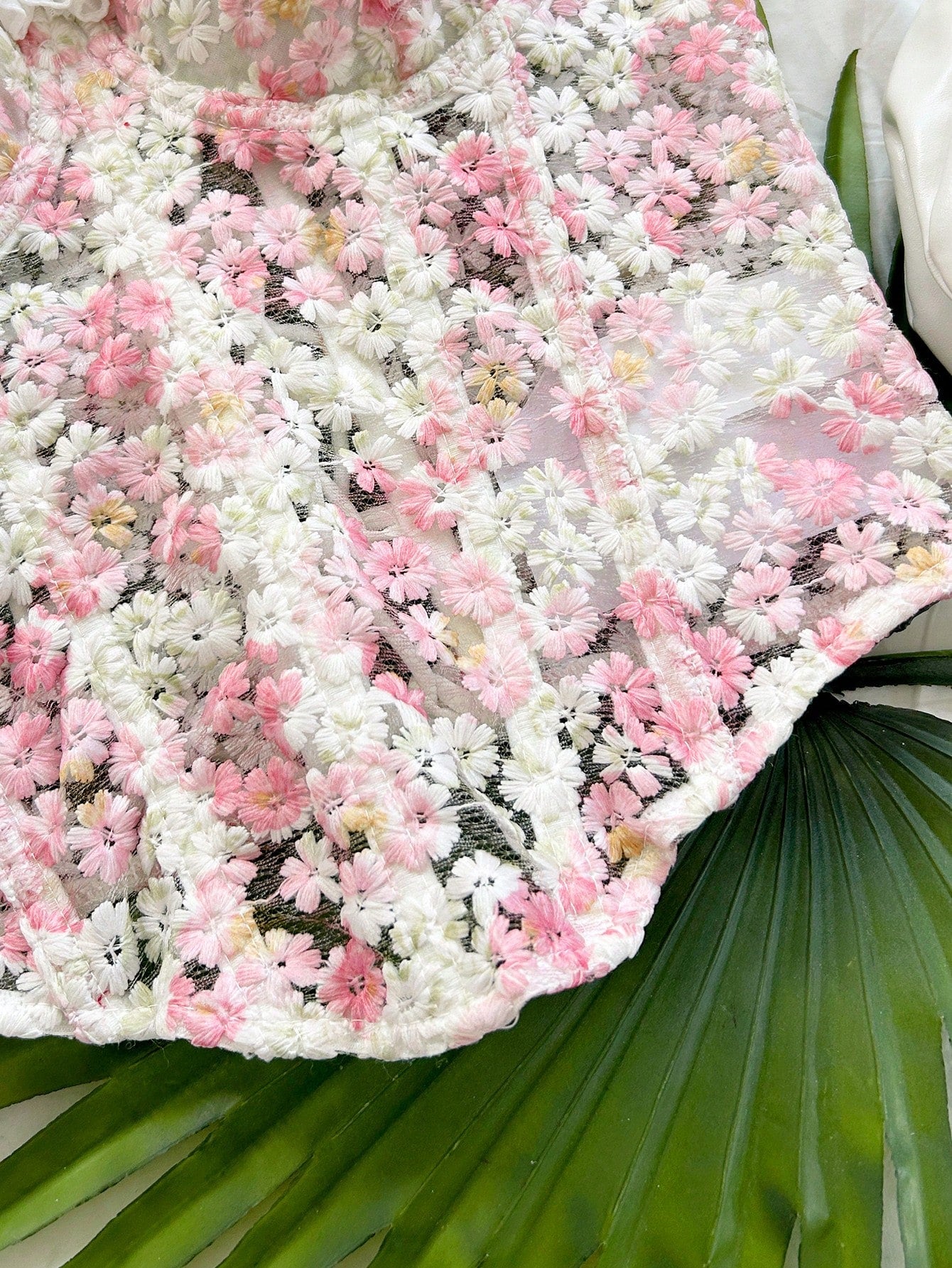 Soleia Cute White And Pink Daisy Embroidered Camisole Top,Summer Holiday Vacation, Textured Print Boho Hippie Western Top For Beach,Party,No Chest Padding
