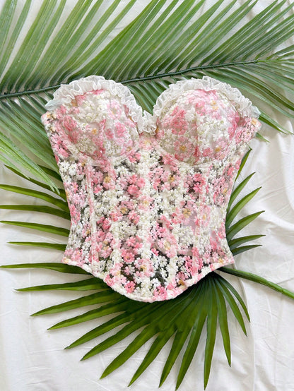 Soleia Cute White And Pink Daisy Embroidered Camisole Top,Summer Holiday Vacation, Textured Print Boho Hippie Western Top For Beach,Party,No Chest Padding