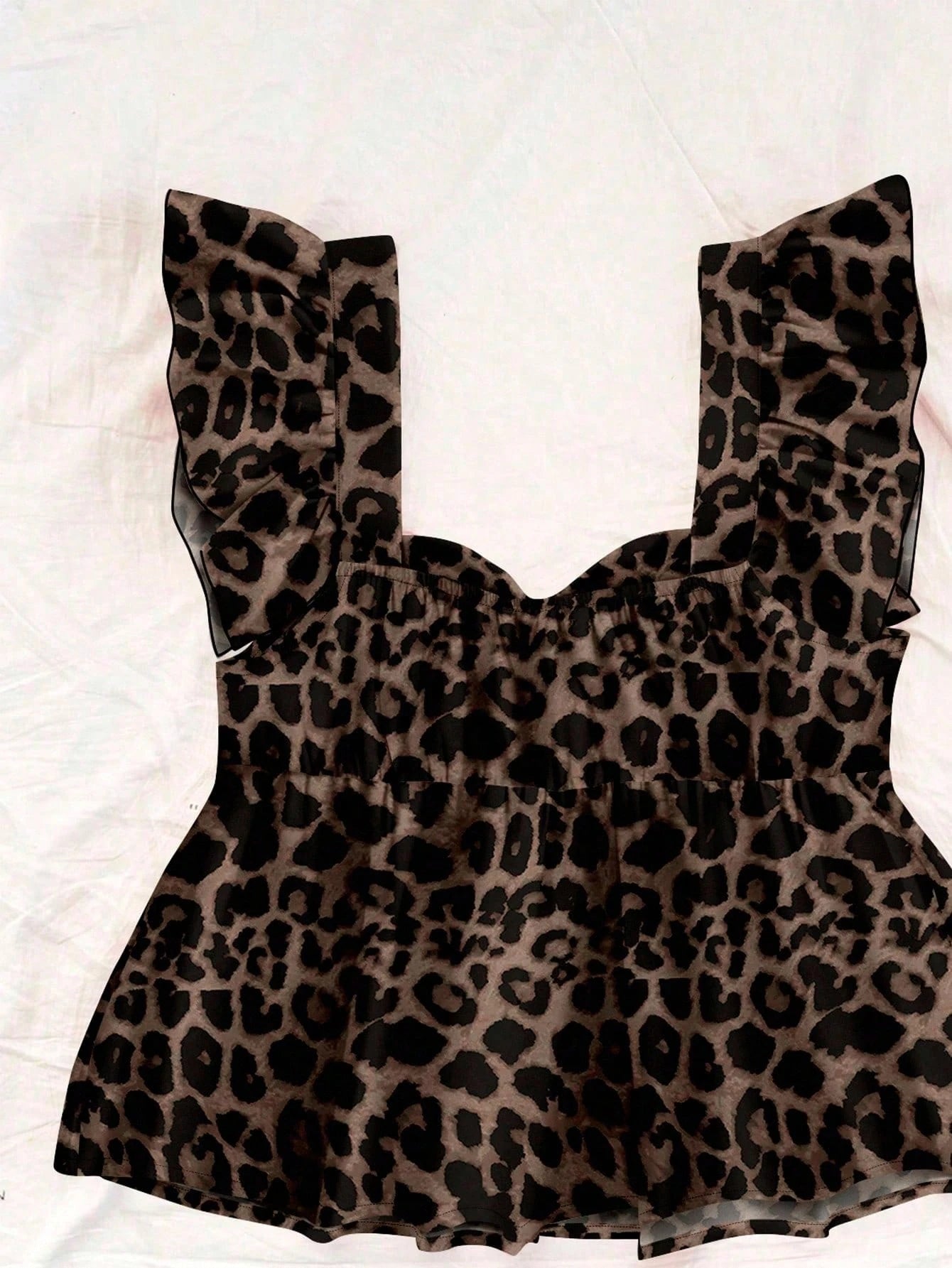 Soleia Leopard Print Women's Vacation Casual Square Neck Cap Sleeve Babydoll Sleeveless Blouse, Suitable For Summer Chic Blouses For Women