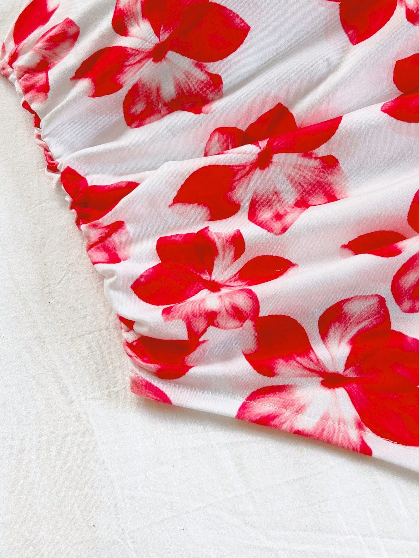 Soleia New Style Elegant Vacation One Shoulder Ruched Design Printed Knitted Vest Top For Women No Chest Padding
