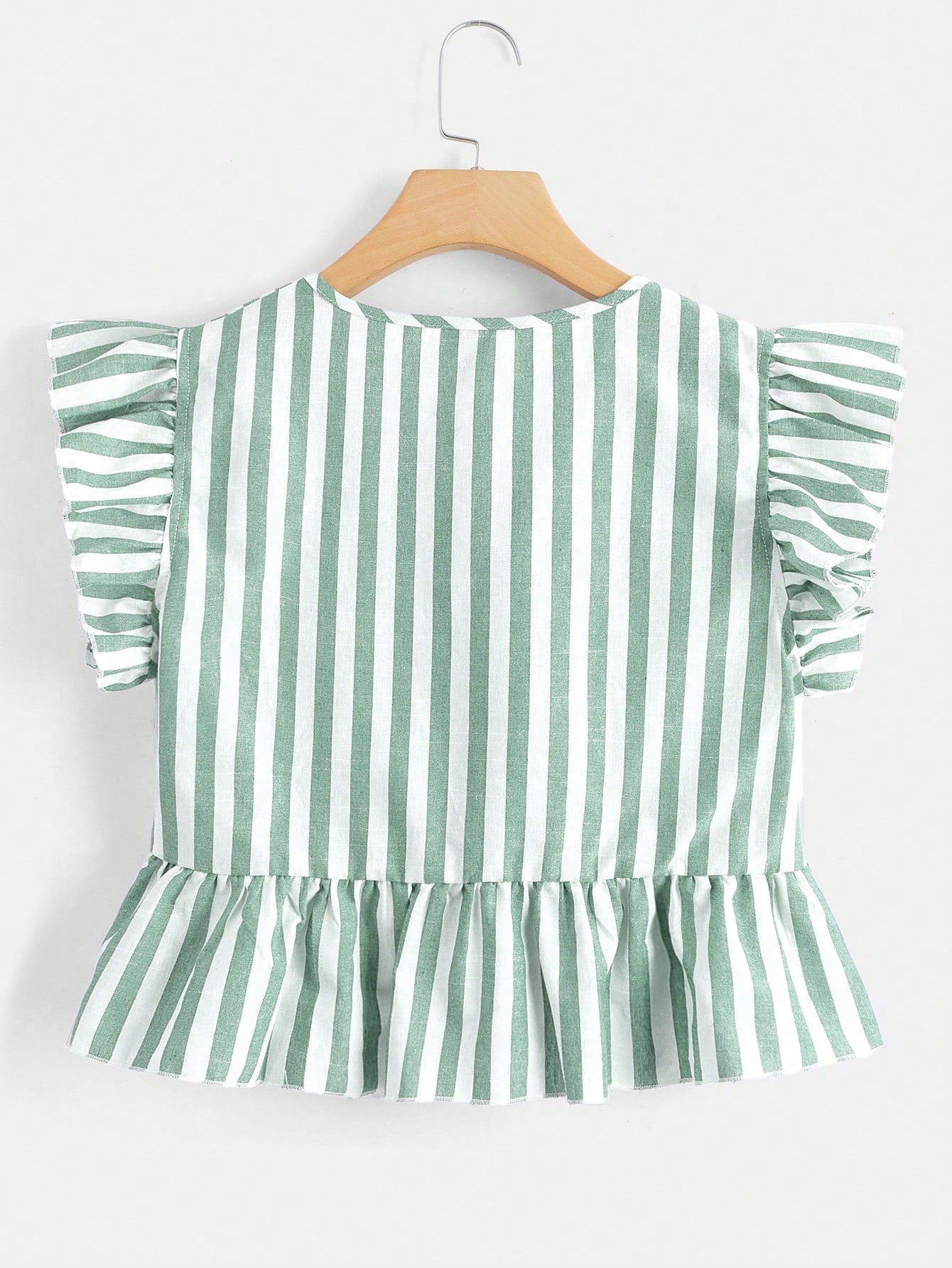 Soleia Striped V Neckline Shirt With Ruffle Hem