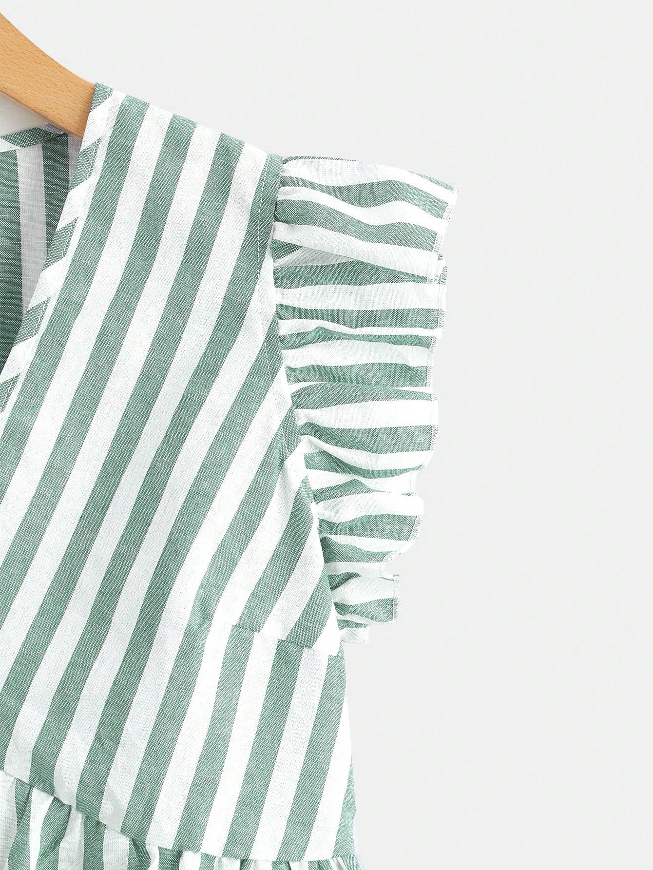 Soleia Striped V Neckline Shirt With Ruffle Hem