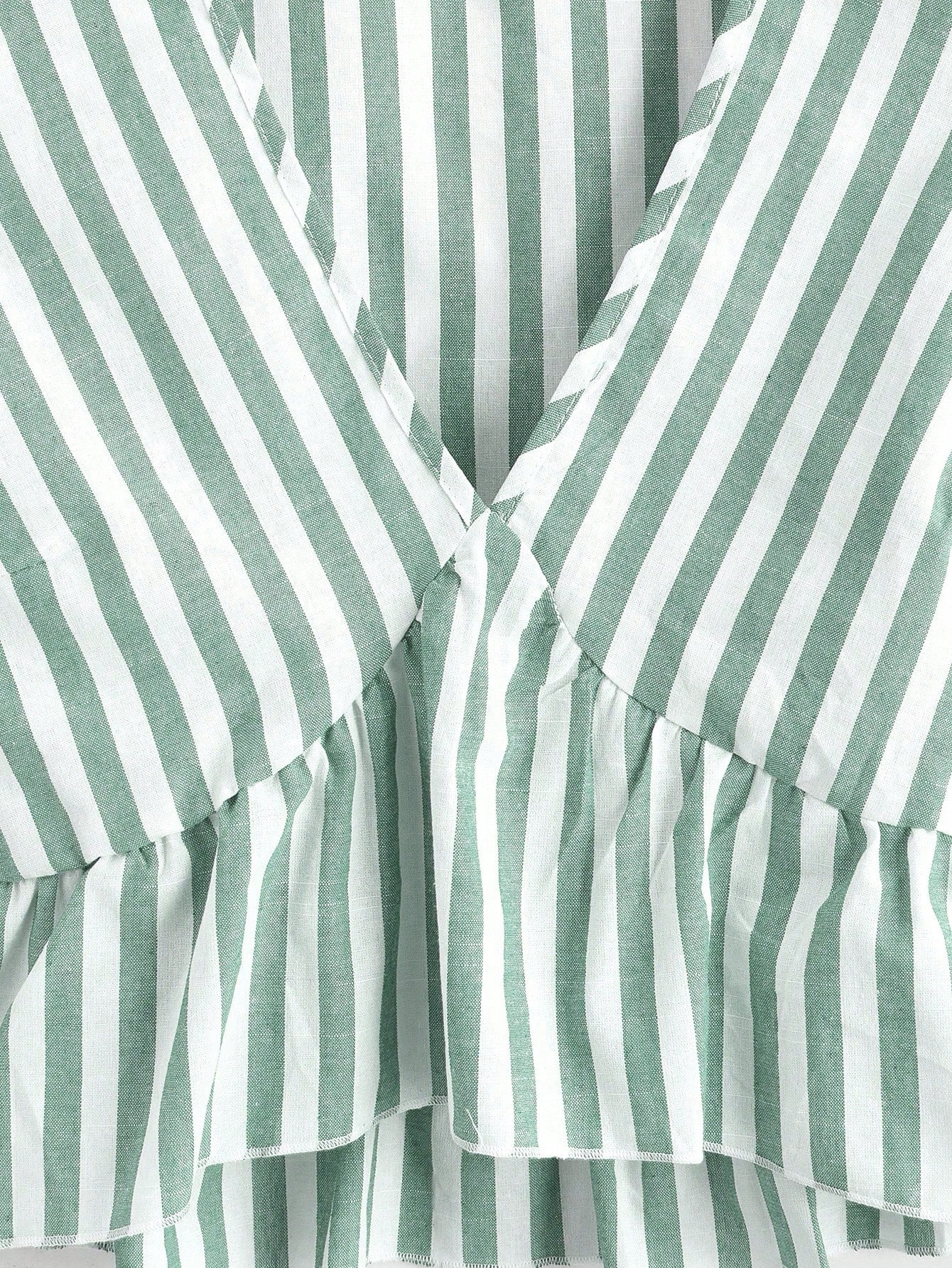 Soleia Striped V Neckline Shirt With Ruffle Hem