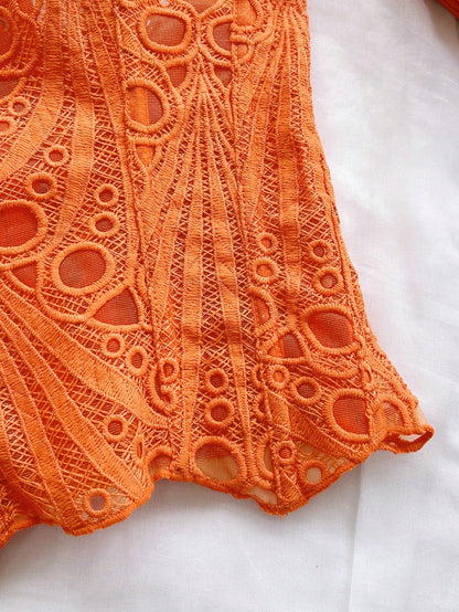 Soleia Women's Bandeau Lace Corset Bustier Top, Hollow Embroidered, Burnt Orange, Summer, Boho, Holiday, Vacation, Holiday Nightclub Outfits