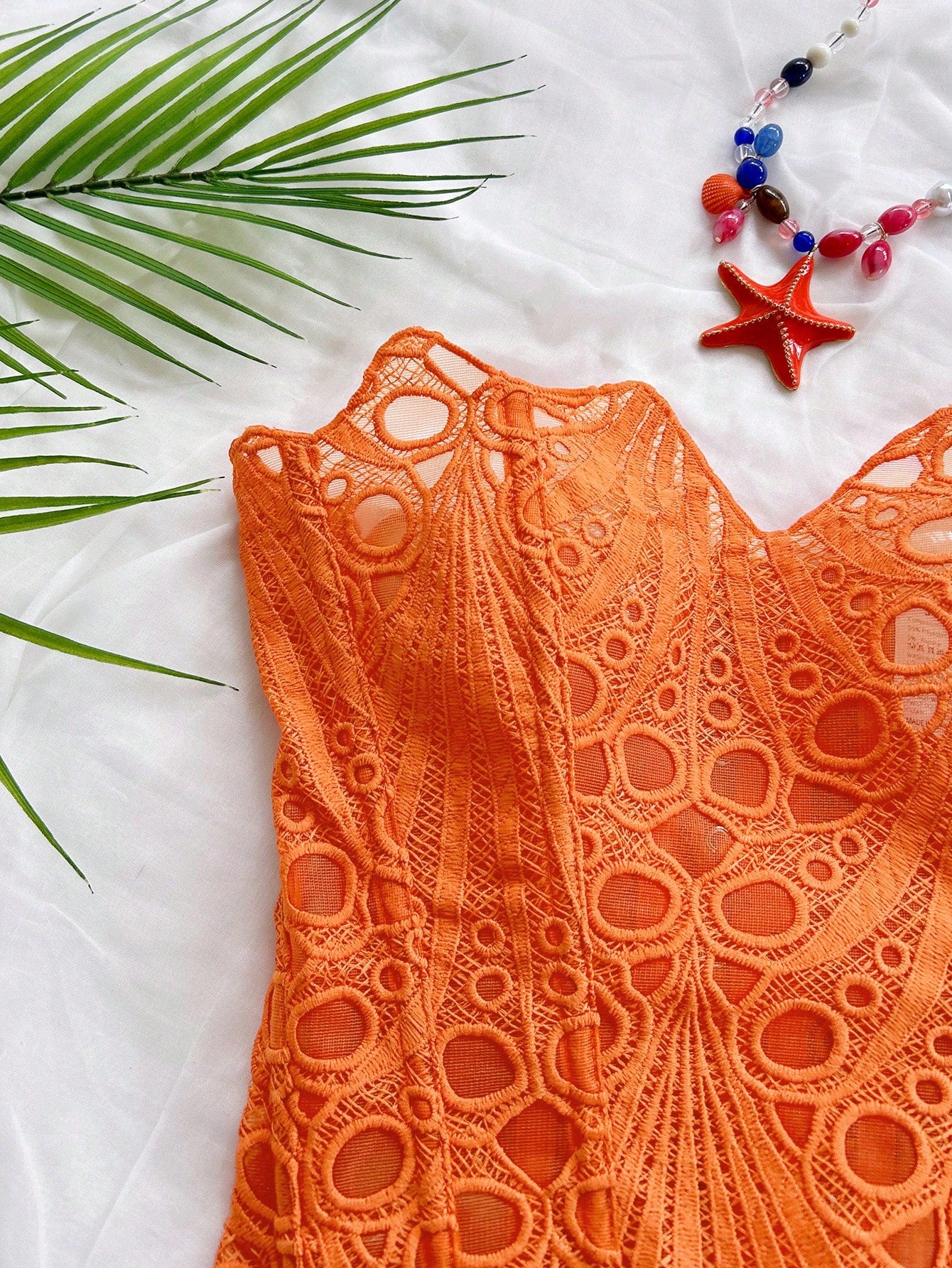 Soleia Women's Bandeau Lace Corset Bustier Top, Hollow Embroidered, Burnt Orange, Summer, Boho, Holiday, Vacation, Holiday Nightclub Outfits