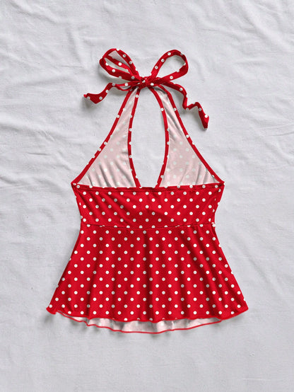 Soleia Women's Casual Vacation V-Neck Bow Tie Halter Backless Babydoll Top, Suitable For Summer Vacation,Summer Top