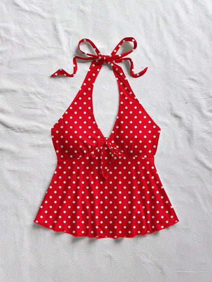 Soleia Women's Casual Vacation V-Neck Bow Tie Halter Backless Babydoll Top, Suitable For Summer Vacation,Summer Top