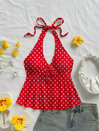 Soleia Women's Casual Vacation V-Neck Bow Tie Halter Backless Babydoll Top, Suitable For Summer Vacation,Summer Top