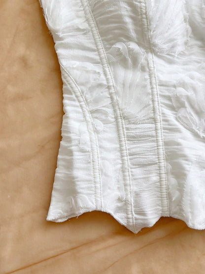 Soleia Women's Elegant White Lace Bandeau Corset Bustier Top, Hollow Embroidered, Summer Vacation Nightclub Outfits, Wedding Guest,No Breast Pads