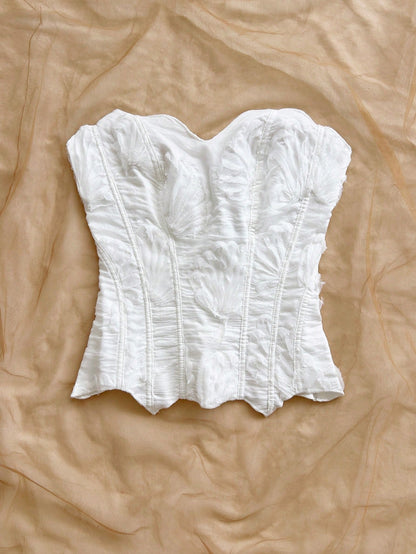 Soleia Women's Elegant White Lace Bandeau Corset Bustier Top, Hollow Embroidered, Summer Vacation Nightclub Outfits, Wedding Guest,No Breast Pads