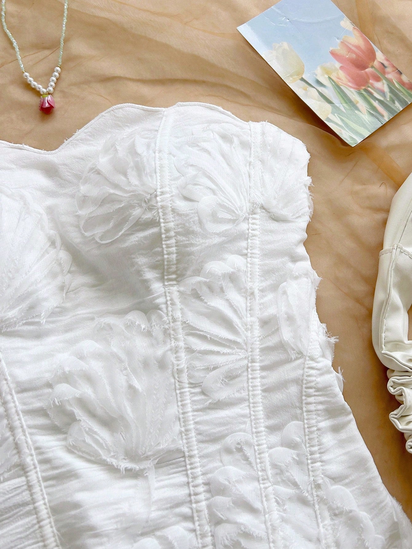 Soleia Women's Elegant White Lace Bandeau Corset Bustier Top, Hollow Embroidered, Summer Vacation Nightclub Outfits, Wedding Guest,No Breast Pads